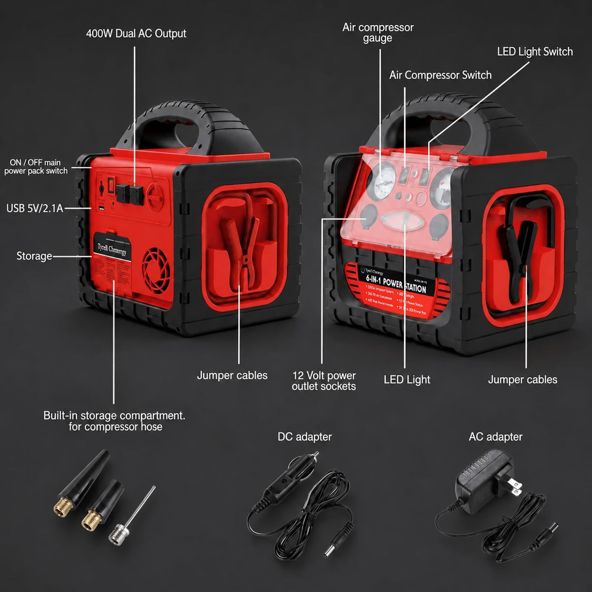2200 Amp Car Jump Starter with Air Compressor E537