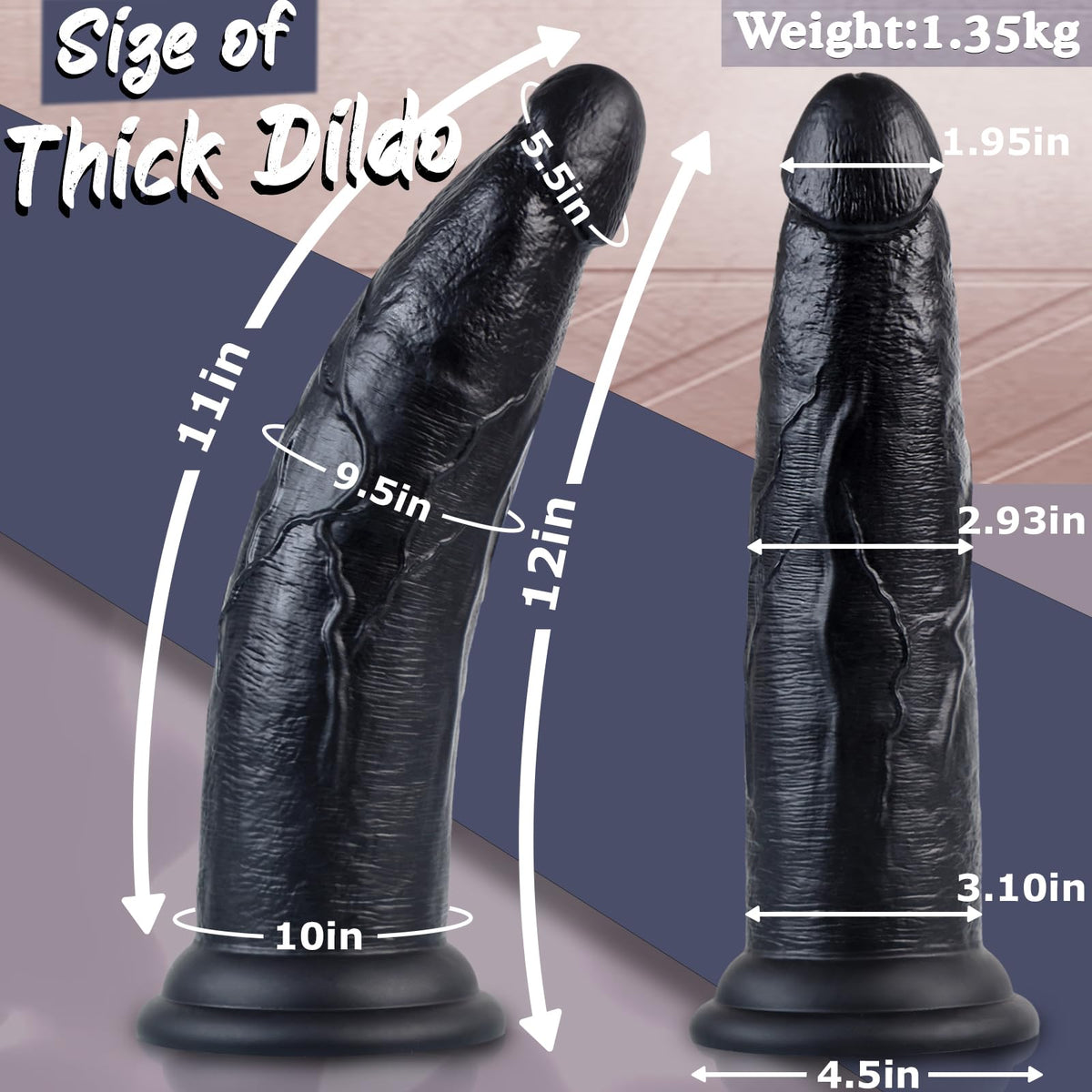 12 Inch Black Thick Anal Dildo B776