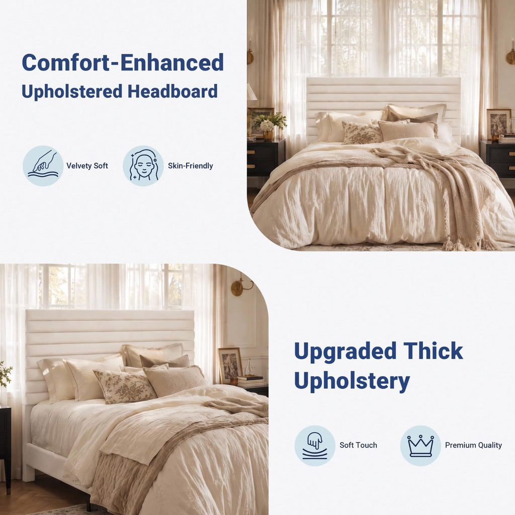 Queen Velvet Upholstered Bed Frame with Adjustable Headboard Z688246