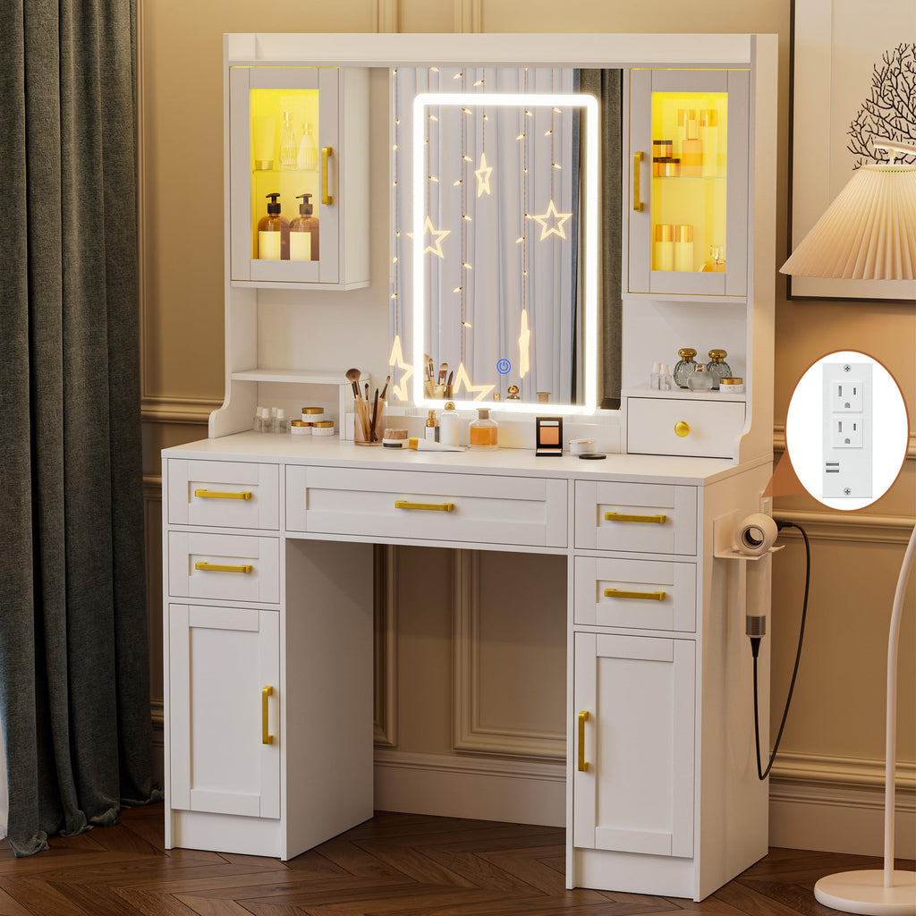 Vanity Desk with Mirror and LED Lights X7671