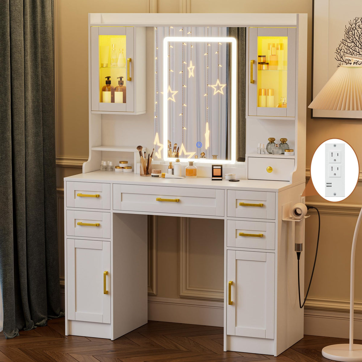Vanity Desk with Mirror and LED Lights X7671