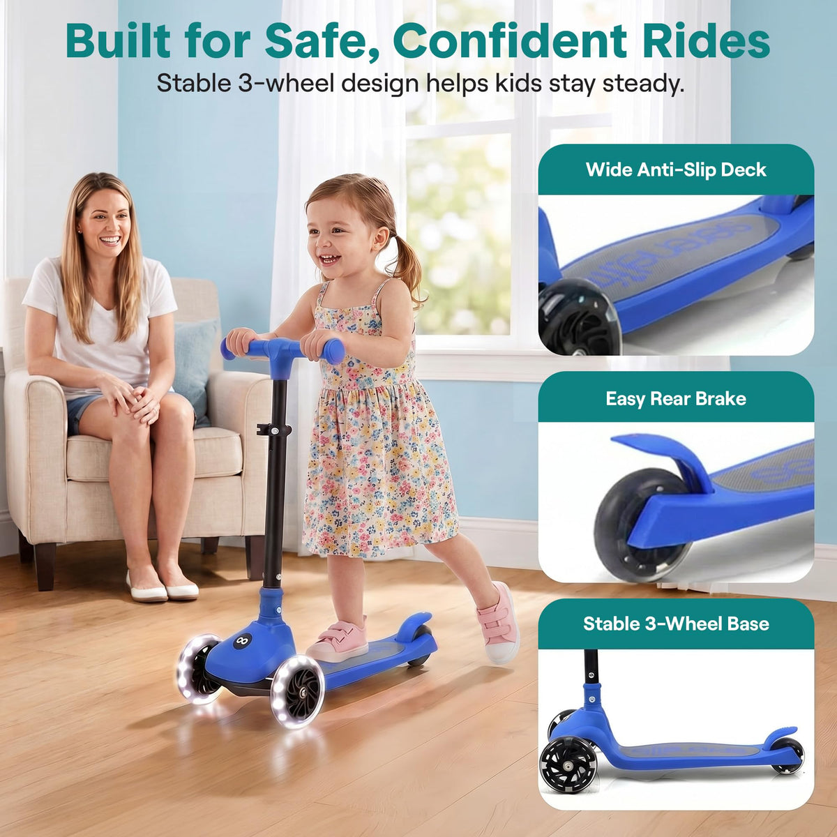 3-Wheel Toddler Scooter with LED Wheels X274
