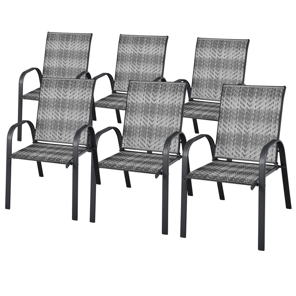 Stackable PE Wicker Patio Arm Chairs Set of 6 Z1935