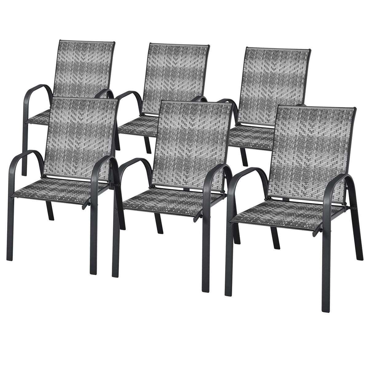 Stackable PE Wicker Patio Arm Chairs Set of 6 Z1935
