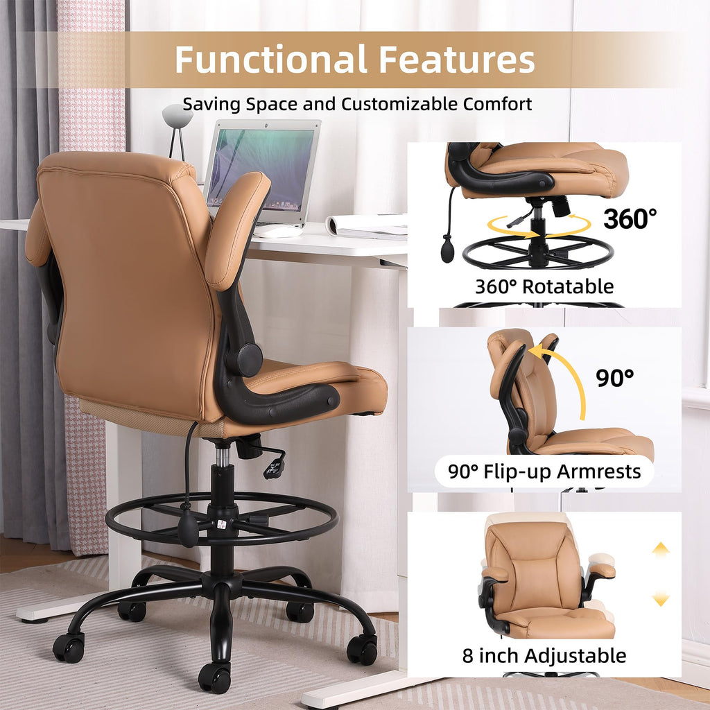 Brown PU Leather Drafting Chair T955282