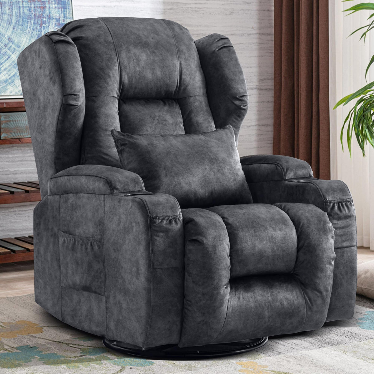 Manual Swivel Rocker Recliner Chair Velvet Grey U143