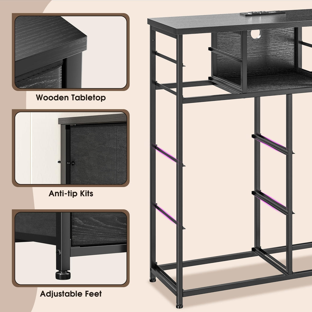 Black 10 Drawer Dresser with LED & Charging Station J841