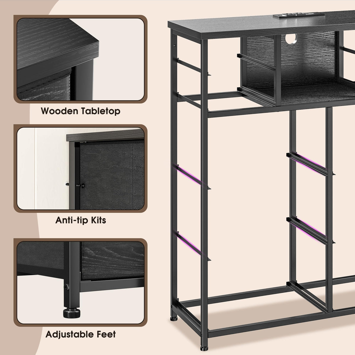 Black 10 Drawer Dresser with LED & Charging Station J841