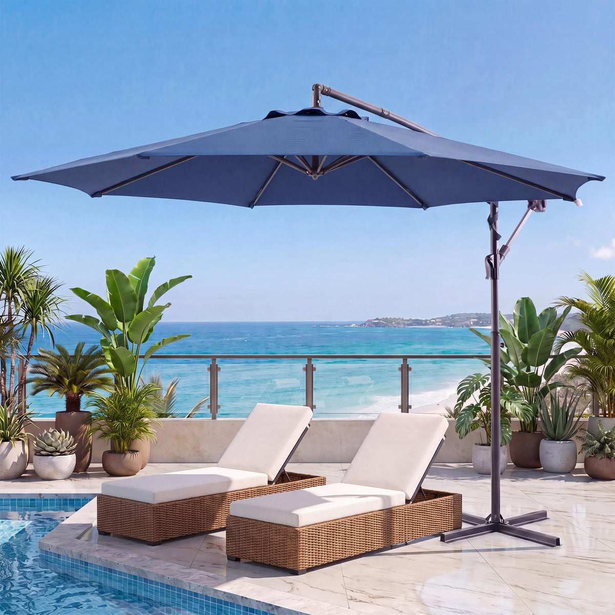 10ft Navy Blue Offset Cantilever Patio Umbrella X849049