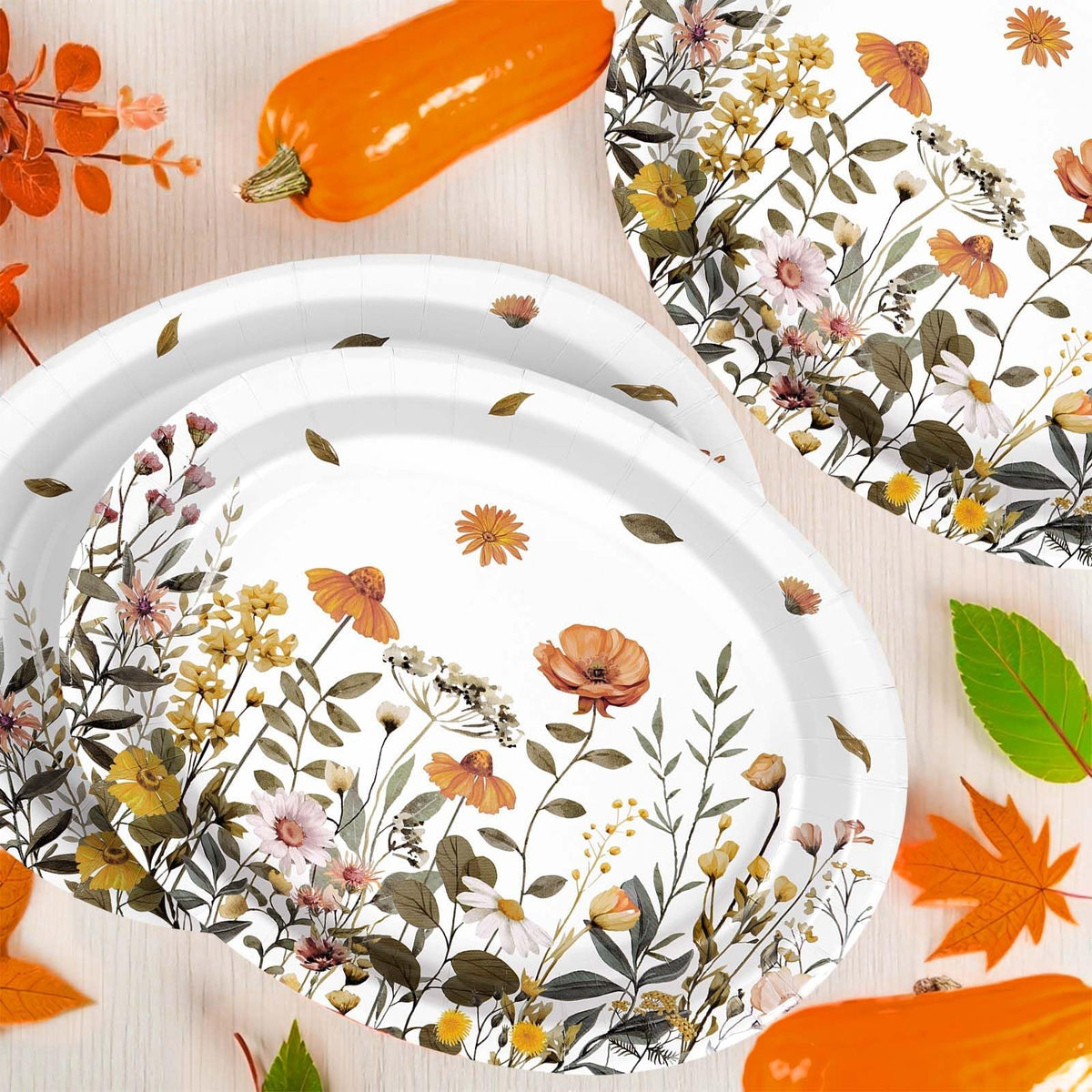 50Pcs Fall Oval Paper Plates 10" x 12" Heavy Duty Disposable Platters Y13521