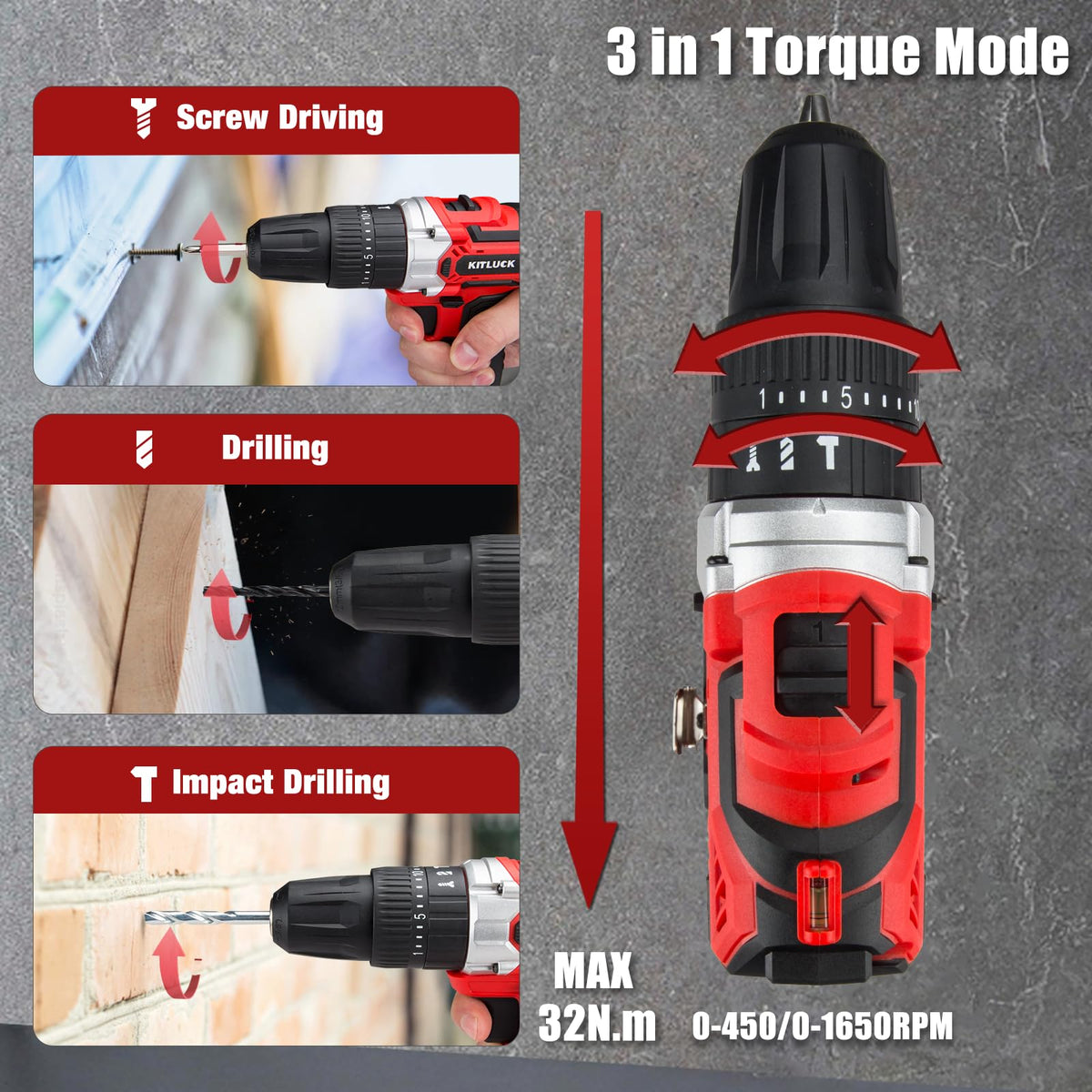 Cordless Drill Set 20V 2 Battery 44pcs Bits 3/8'' Chuck R64552
