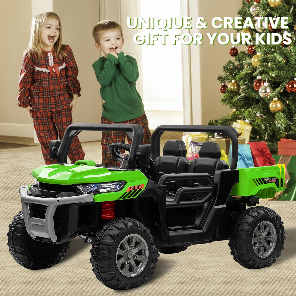 24V 4WD Ride on Truck Car with Dump Bed, 2 Seaters, Remote Control, Green N2511