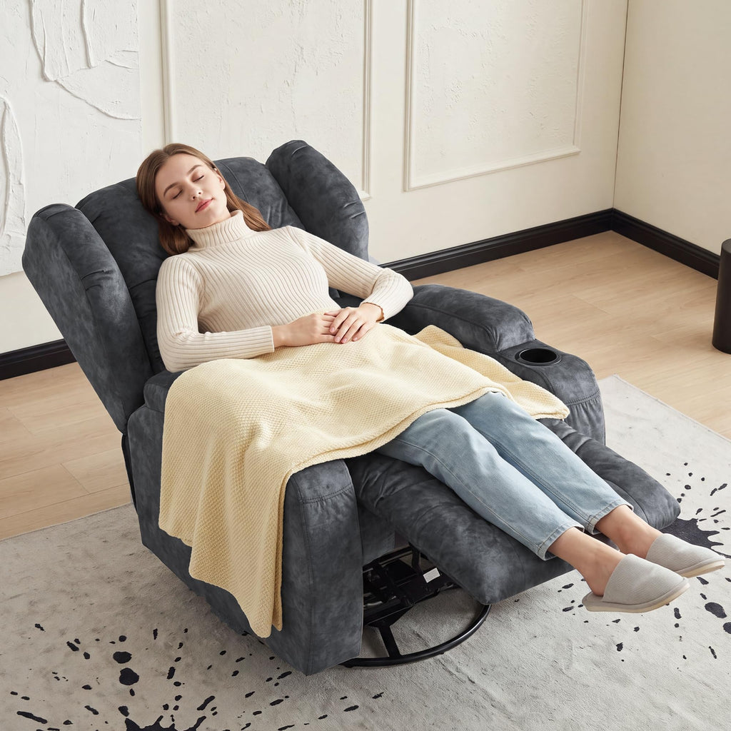 Manual Swivel Rocker Recliner Chair Velvet Grey U143
