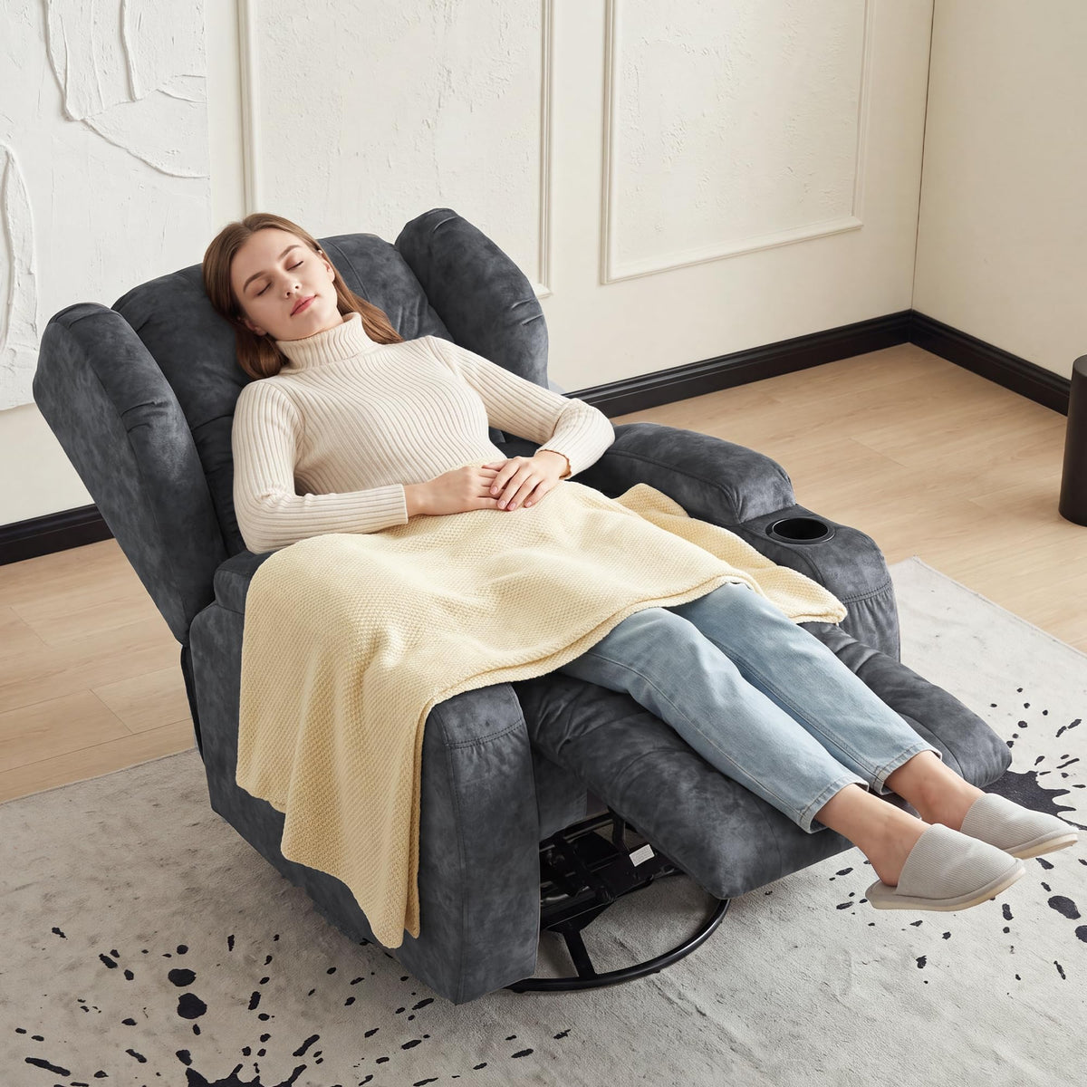 Manual Swivel Rocker Recliner Chair Velvet Grey U143