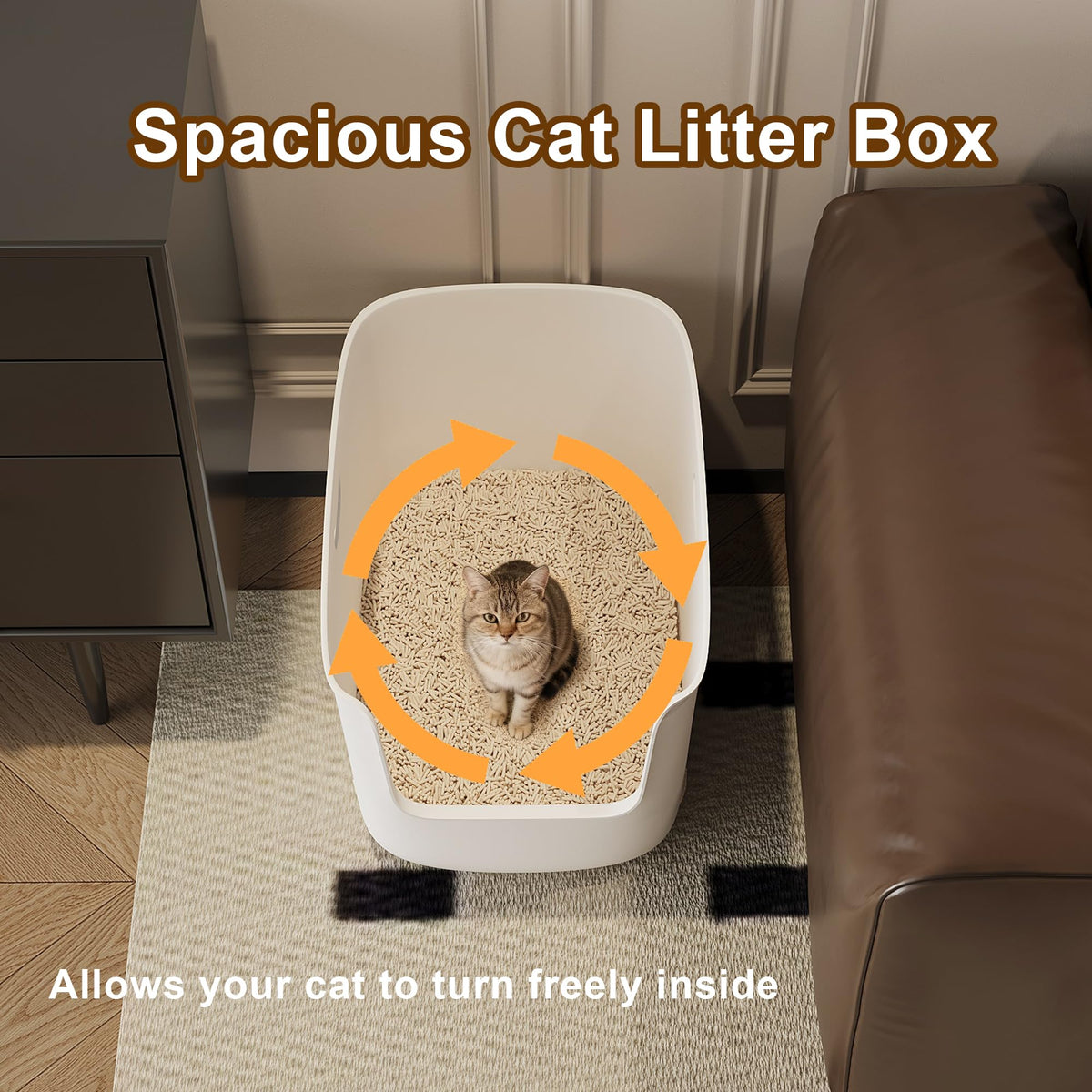Extra Large High Sided Low Entry Open-Top Cat Litter Box White T8402