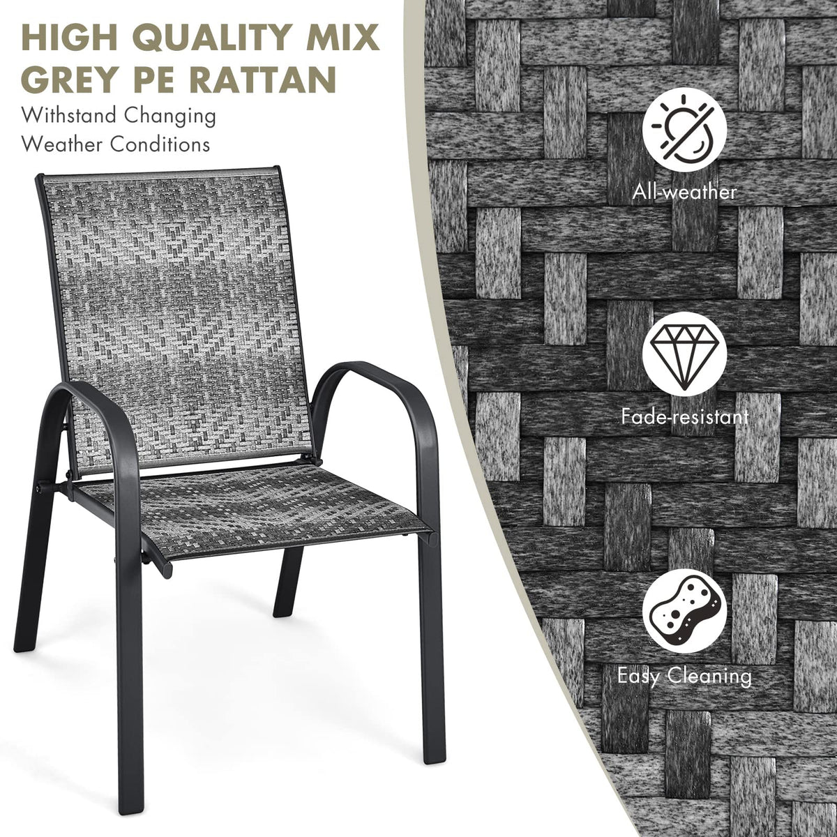 Stackable PE Wicker Patio Arm Chairs Set of 6 Z1935