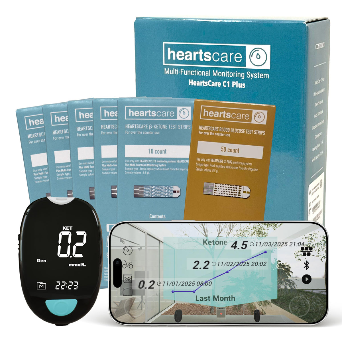 Glucose & Ketone Meter Testing Kit with 50 Ketone and 50 Glucose Test Strips C5217