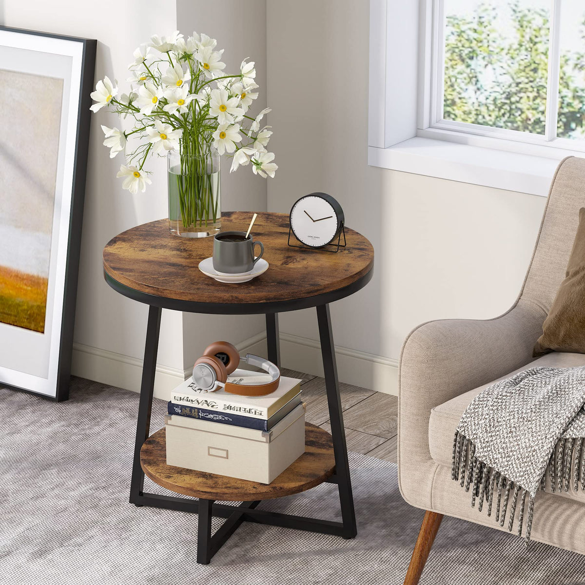 2 Tier Round End Table with Storage Shelf U97409