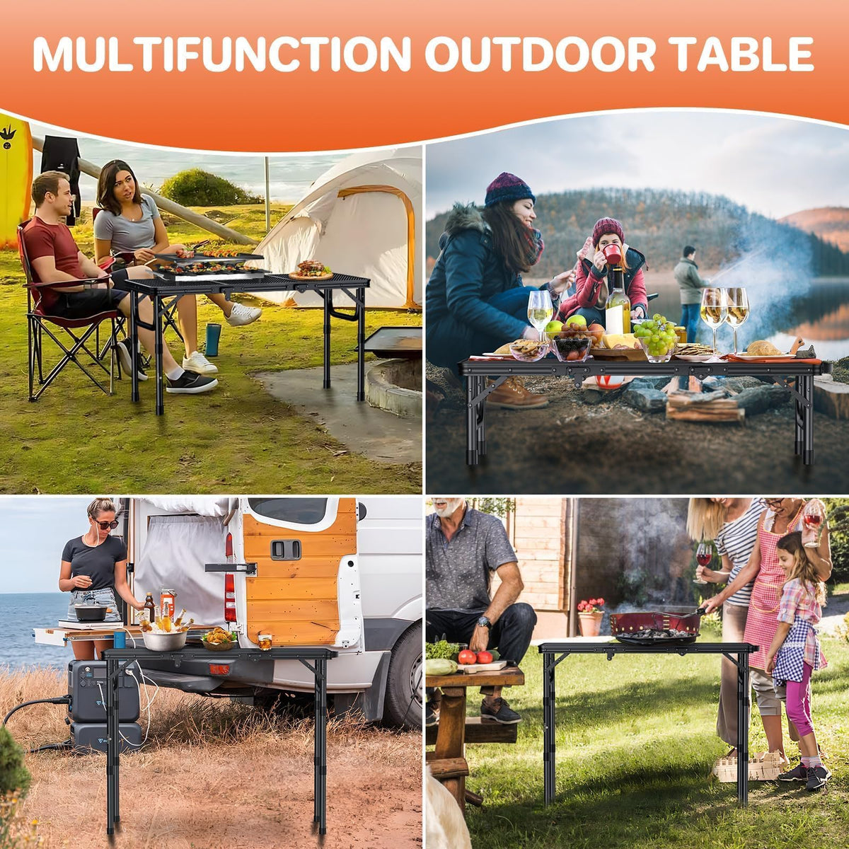 Folding Grill Table 3ft 3 Adjustable Heights Black K968