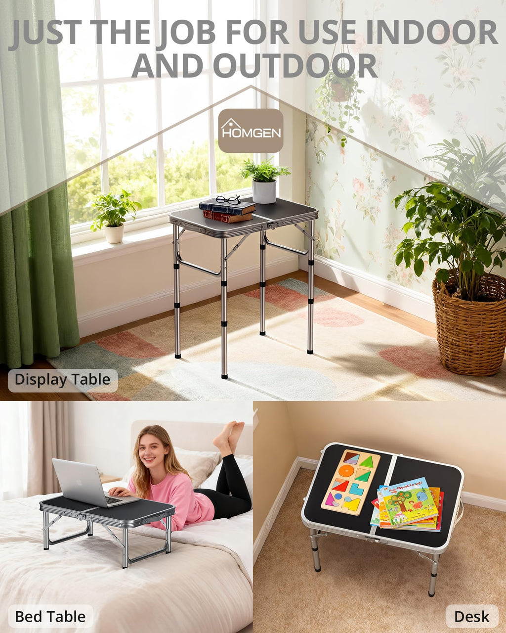 Portable Folding Table 3 Heights Adjustable 23'' L x 16'' W N47874
