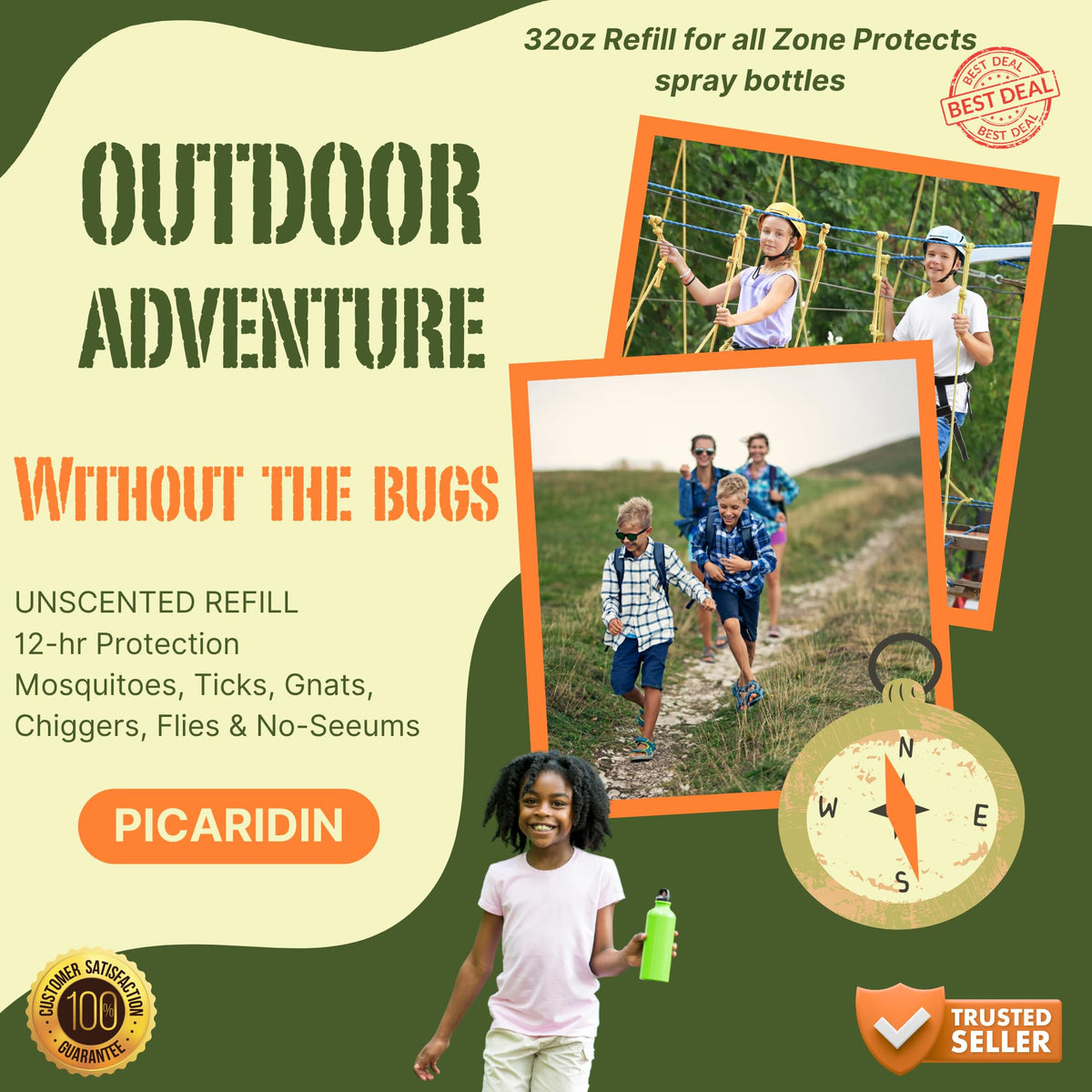Picaridin Insect Repellent Refill, 32oz, 12-Hour DEET-Free Unscented Spray Q682