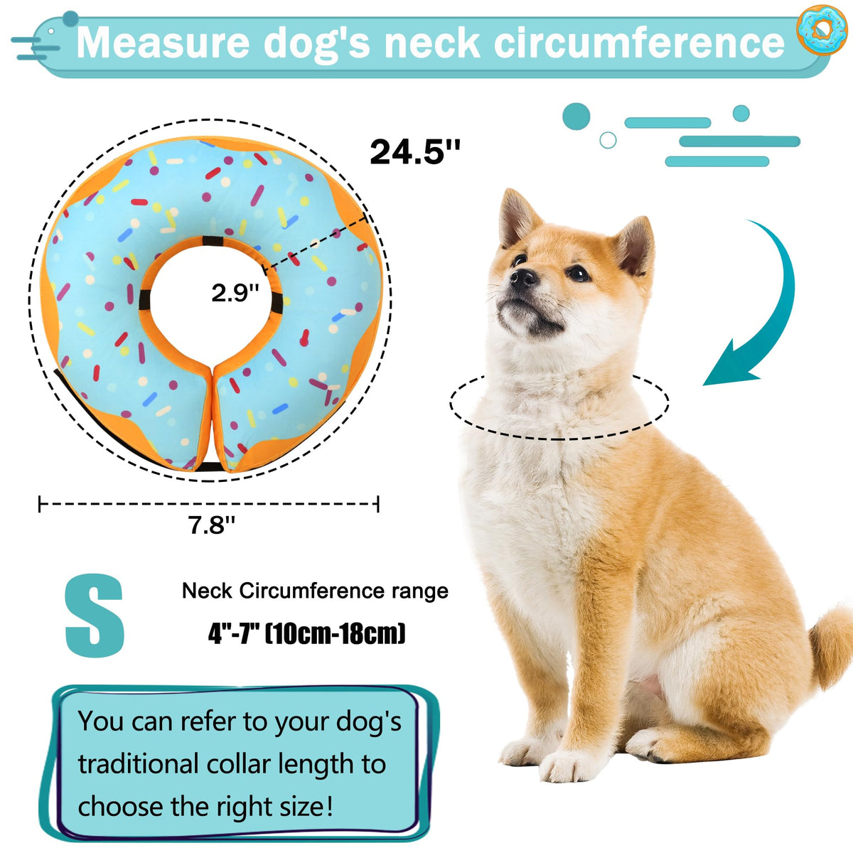 Inflatable Dog Cone Collar Alternative, Adjustable Soft Pet Neck Donut V55409