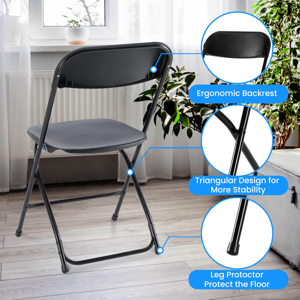 10 Pcs Black Plastic Folding Chair with Metal Frame A308724