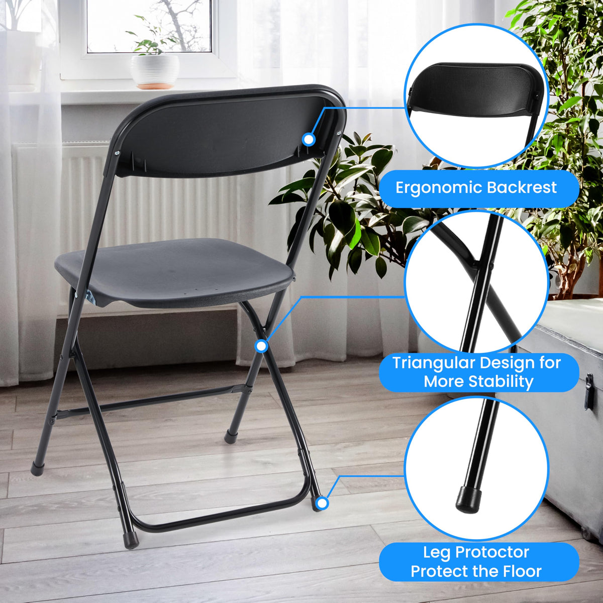 10 Pcs Black Plastic Folding Chair with Metal Frame A308724