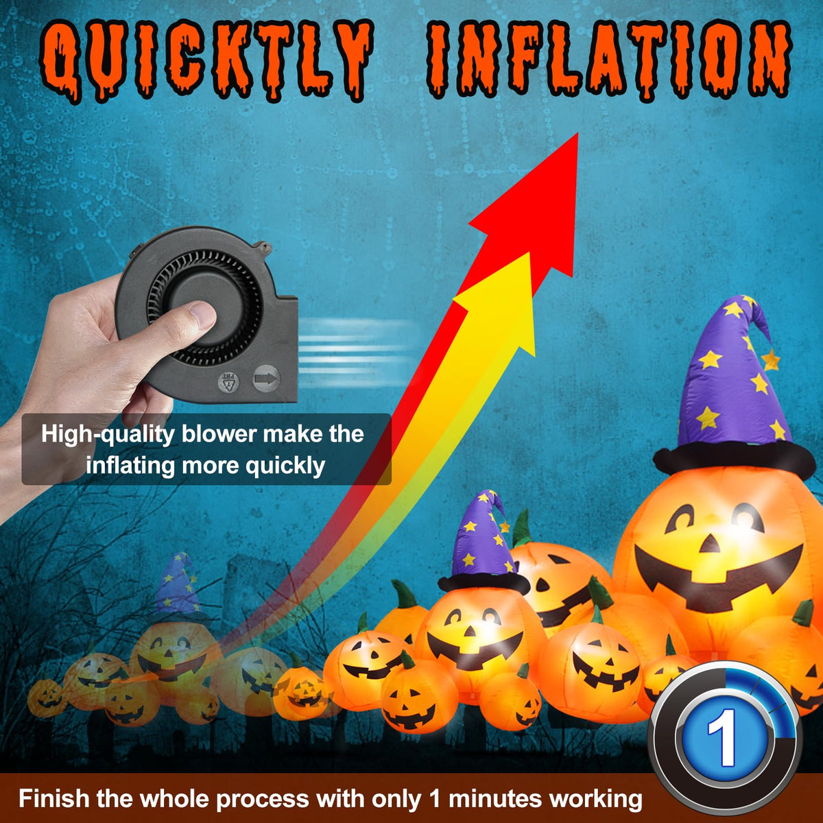 8 FT Inflatable Pumpkins and Witch Hat with Built-in LED Lights S659140