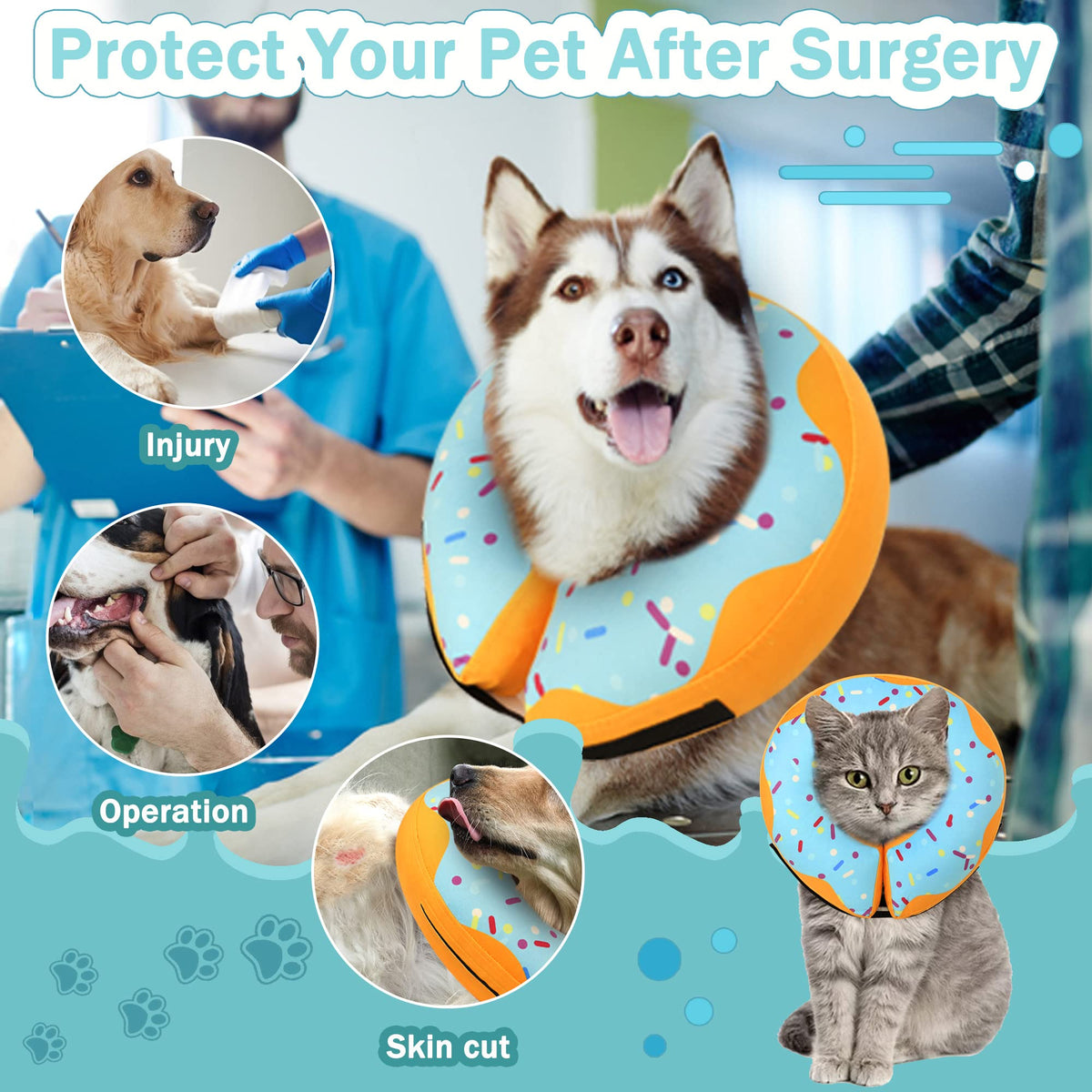 Inflatable Dog Cone Collar Alternative, Adjustable Soft Pet Neck Donut V55409