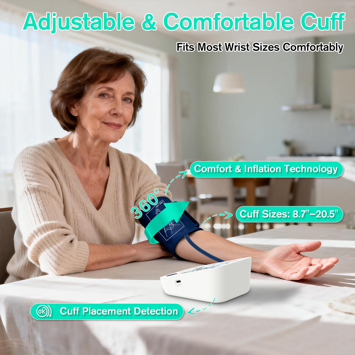 Upper Arm Blood Pressure Monitor with Large LCD Display and Wide Cuff U9067