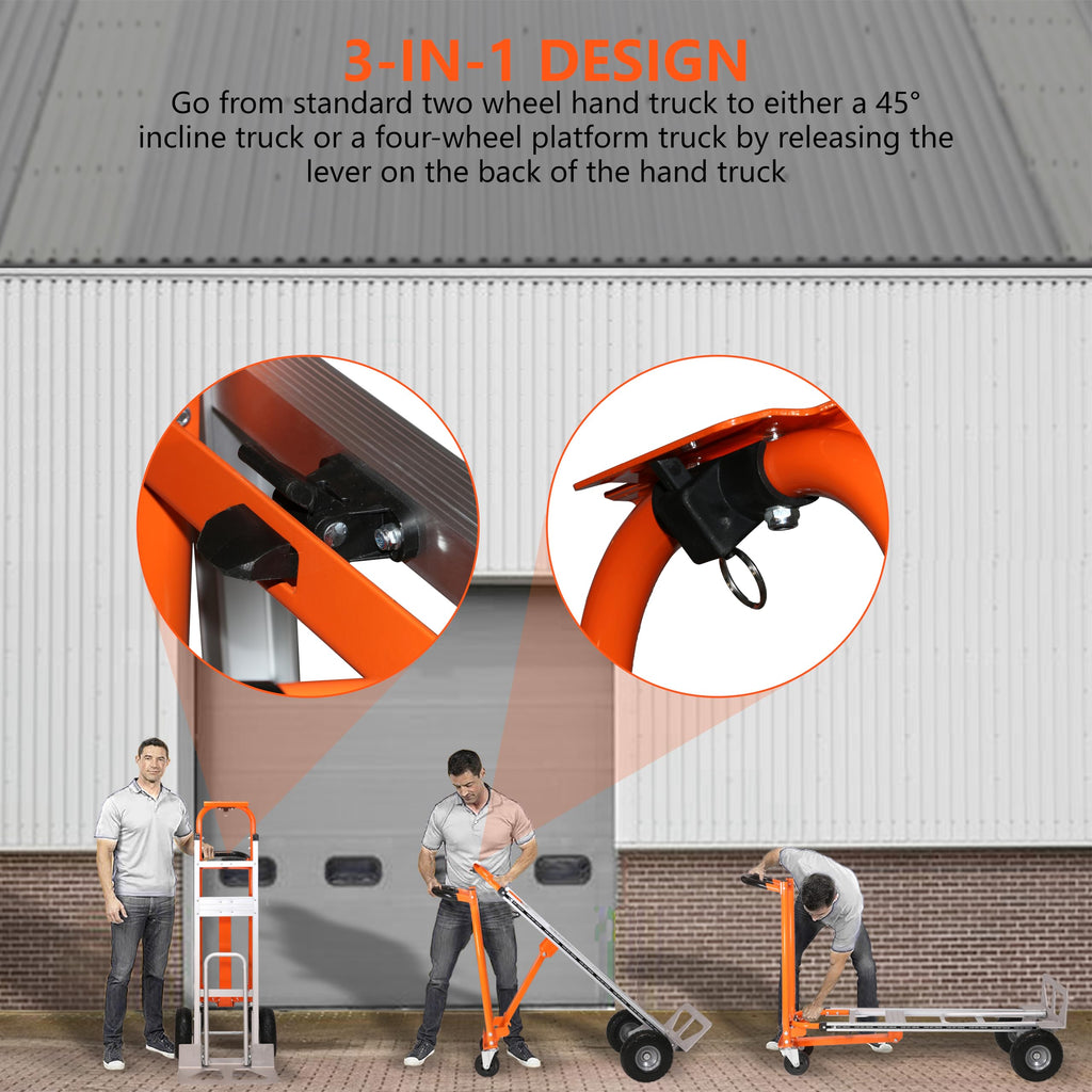 Aluminum 3 in 1 Folding Hand Truck 1000 LBS Capacity P65396