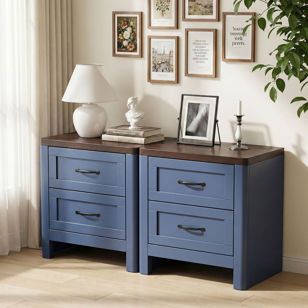 Blue Set of 2 2 Drawer Nightstand T303792