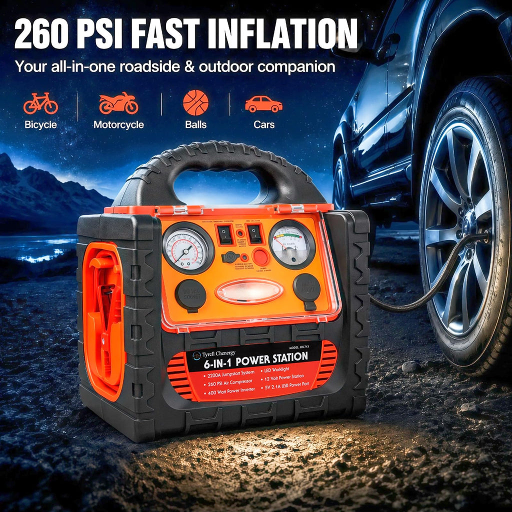 2200 Amp Car Jump Starter with Air Compressor E537