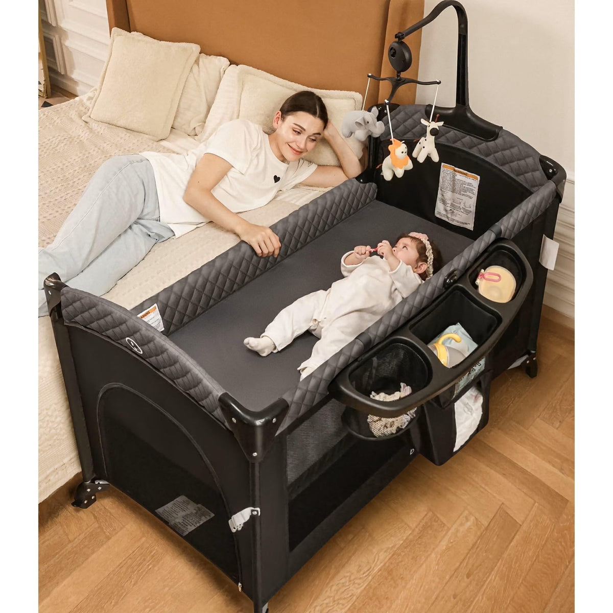 5-in-1 Baby Bassinet with Playard Mode & Changing Table, Black T30531
