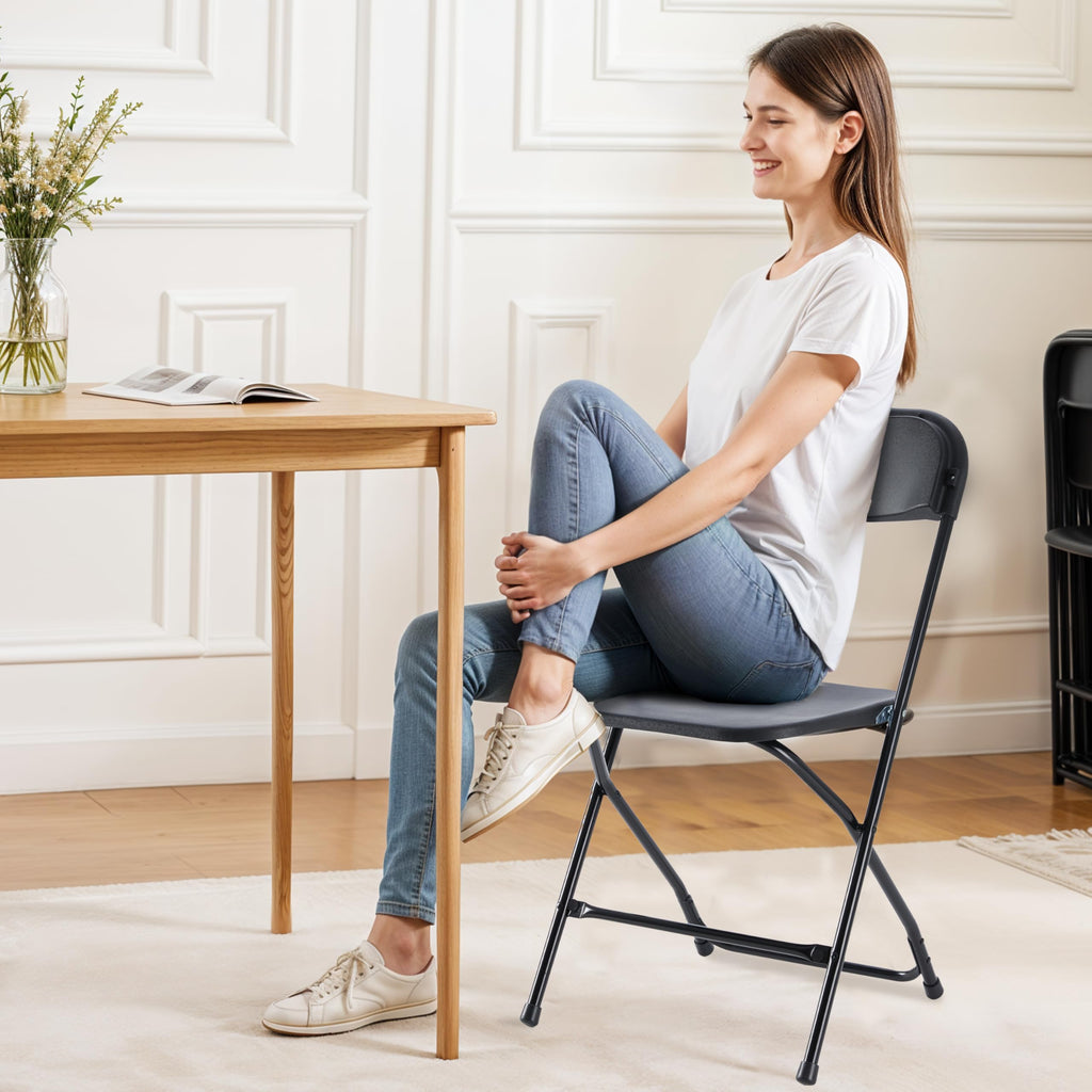 10 Pcs Black Plastic Folding Chair with Metal Frame A308724