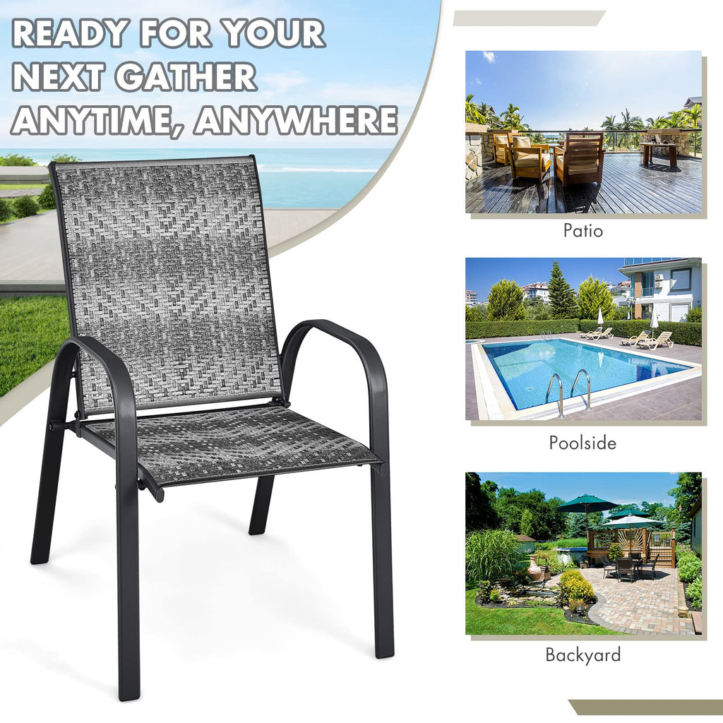 Stackable PE Wicker Patio Arm Chairs Set of 6 Z1935