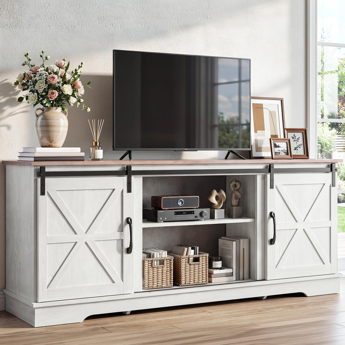 White Grey Wash TV Stand B114663