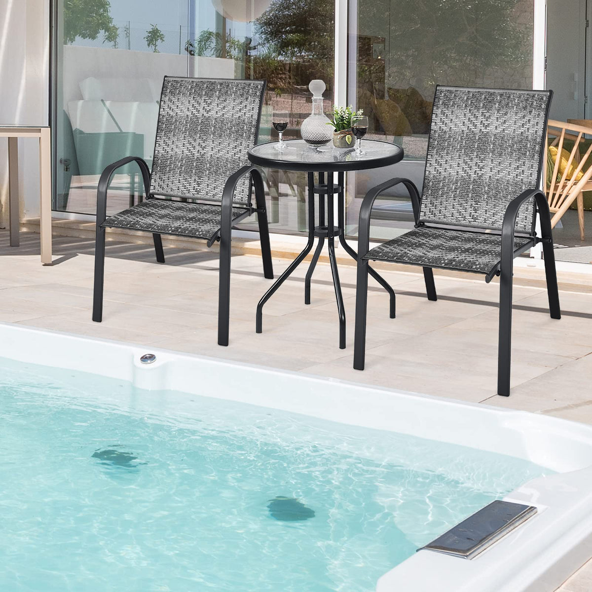 Stackable PE Wicker Patio Arm Chairs Set of 6 Z1935