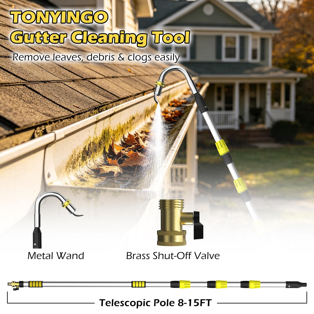 24FT Telescopic Gutter Cleaning Tool with 360° Rotatable Metal Head H405100