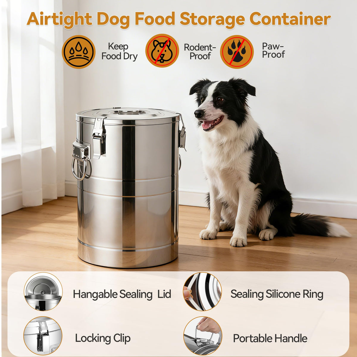 Stainless Steel Dog Food Storage Container with Scoop G674