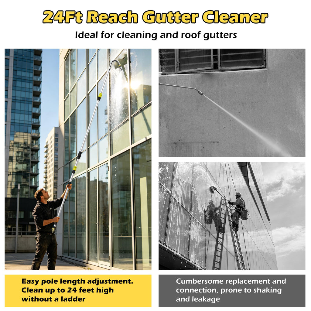 24FT Telescopic Gutter Cleaning Tool with 360° Rotatable Metal Head H405100
