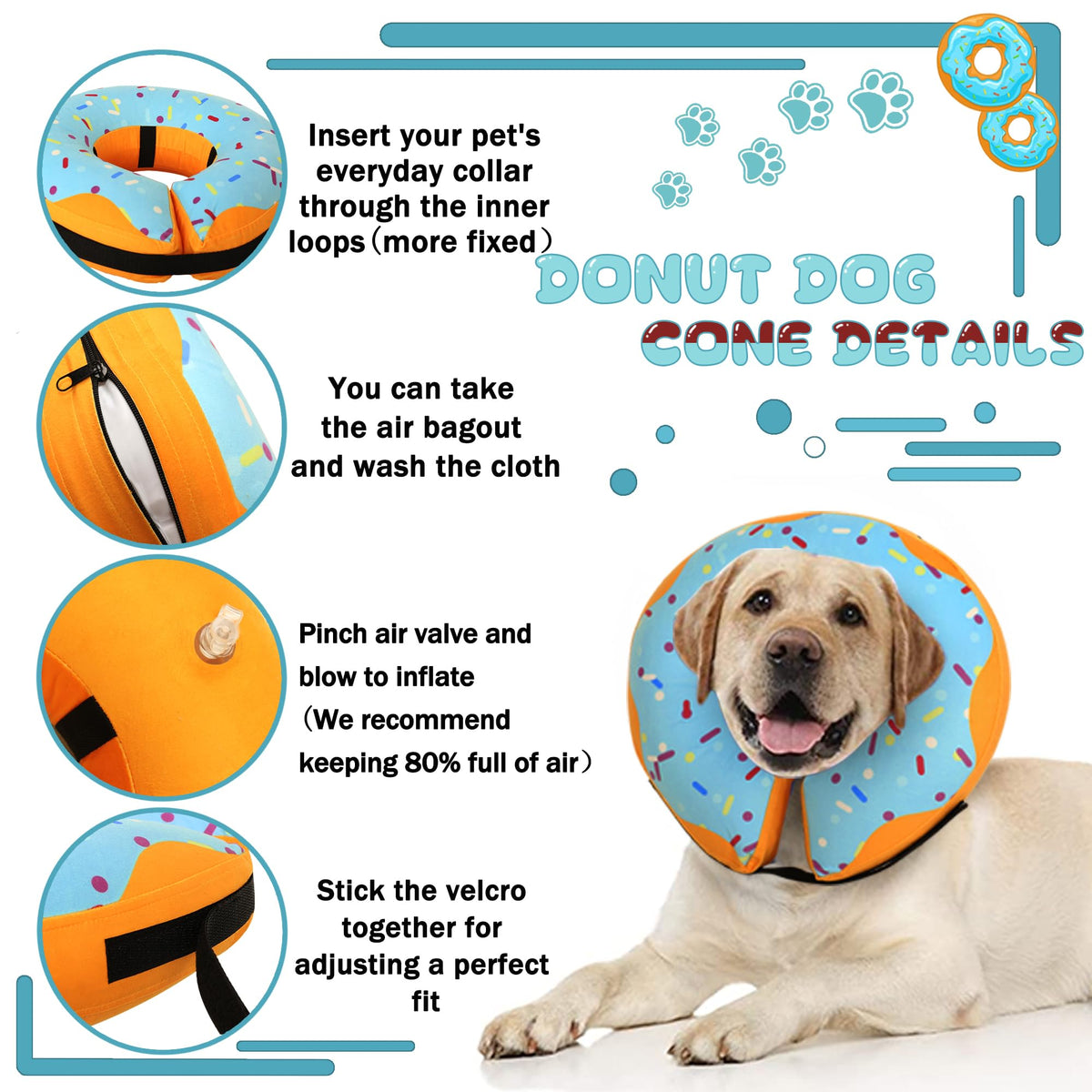 Inflatable Dog Cone Collar Alternative, Adjustable Soft Pet Neck Donut V55409