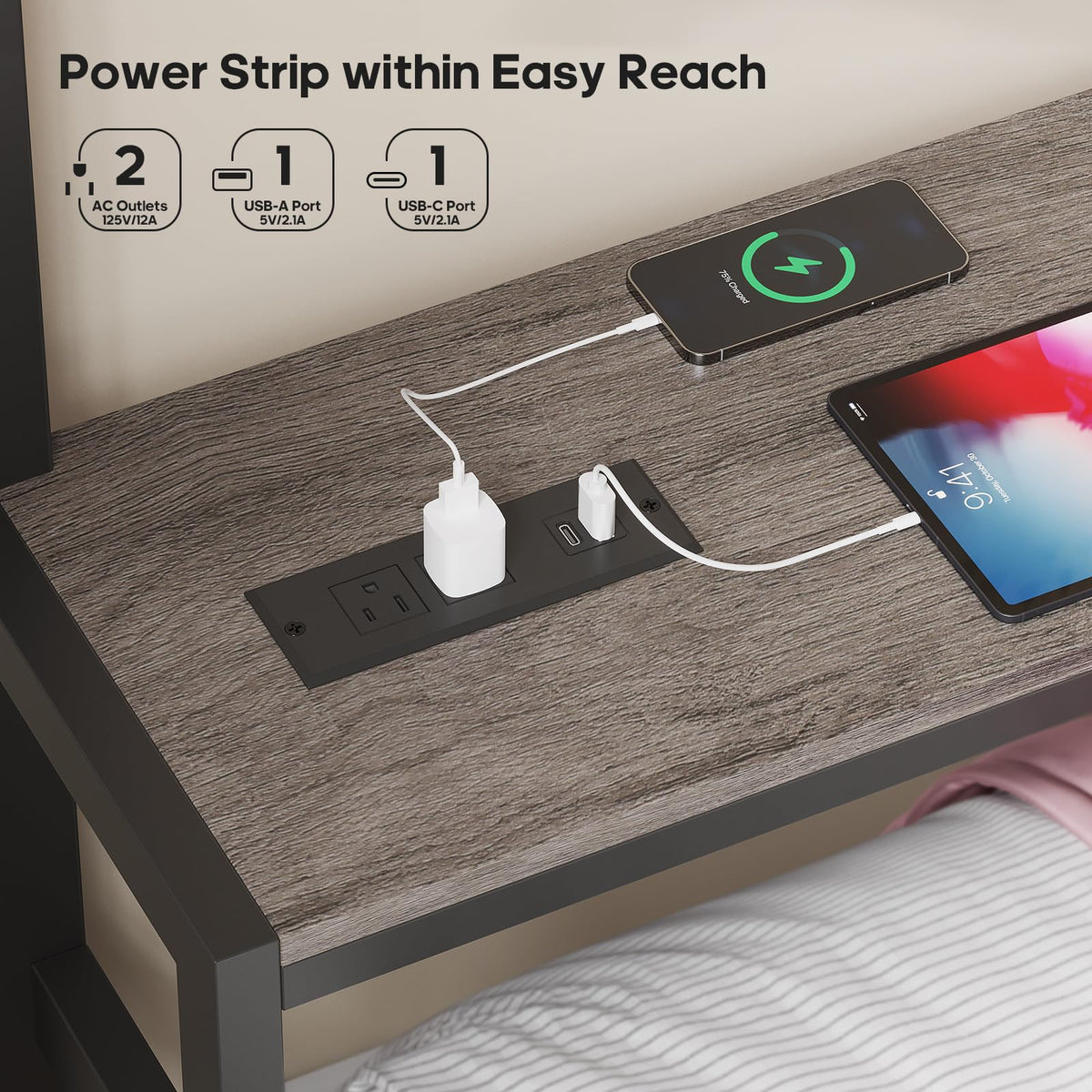 Black Twin Over Twin Bunk Bed with Charging Station & LED Lights C27928