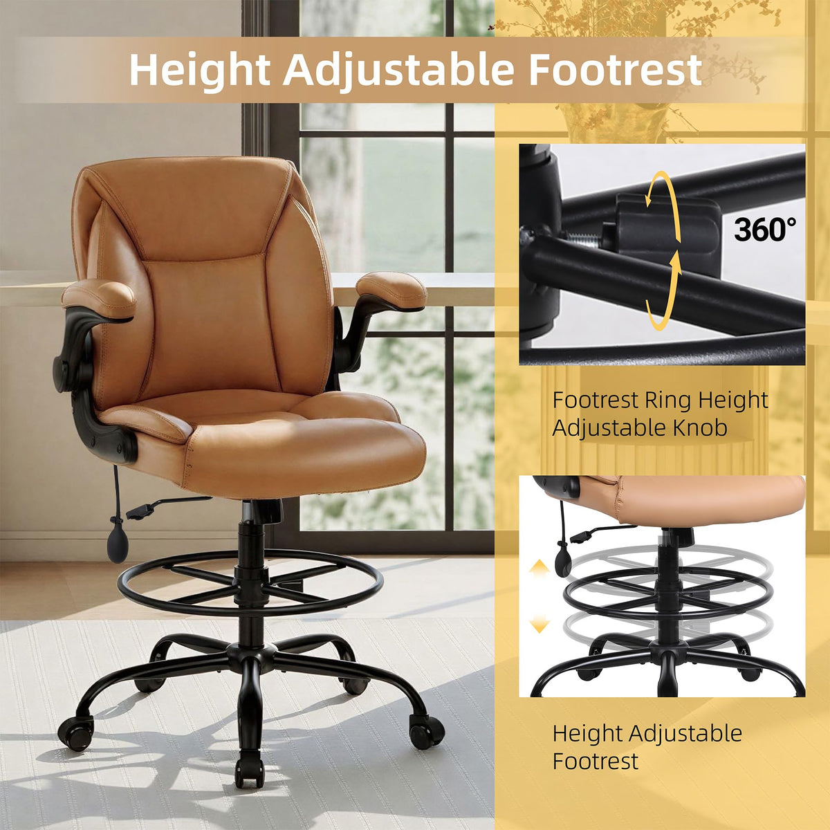 Brown PU Leather Drafting Chair T955282