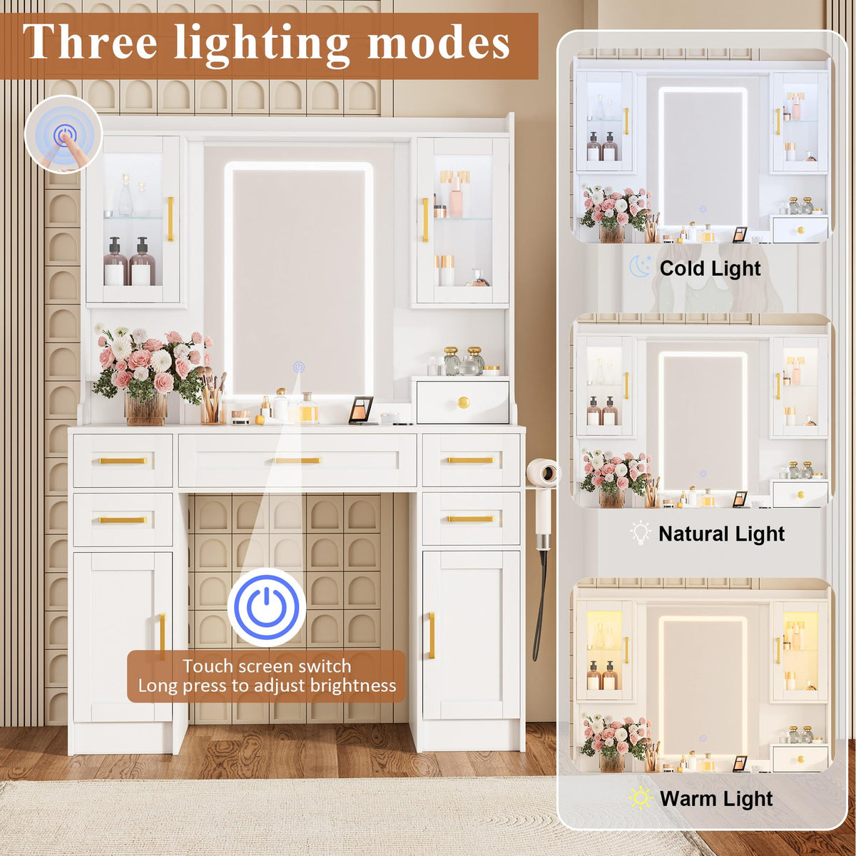 Vanity Desk with Mirror and LED Lights X7671