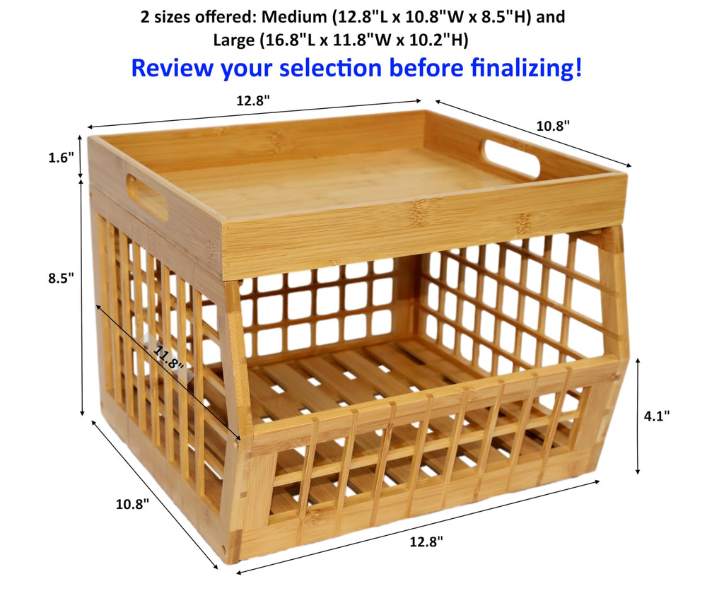 Bamboo Stackable Medium Storage Bins with Serving Tray Lid G6174
