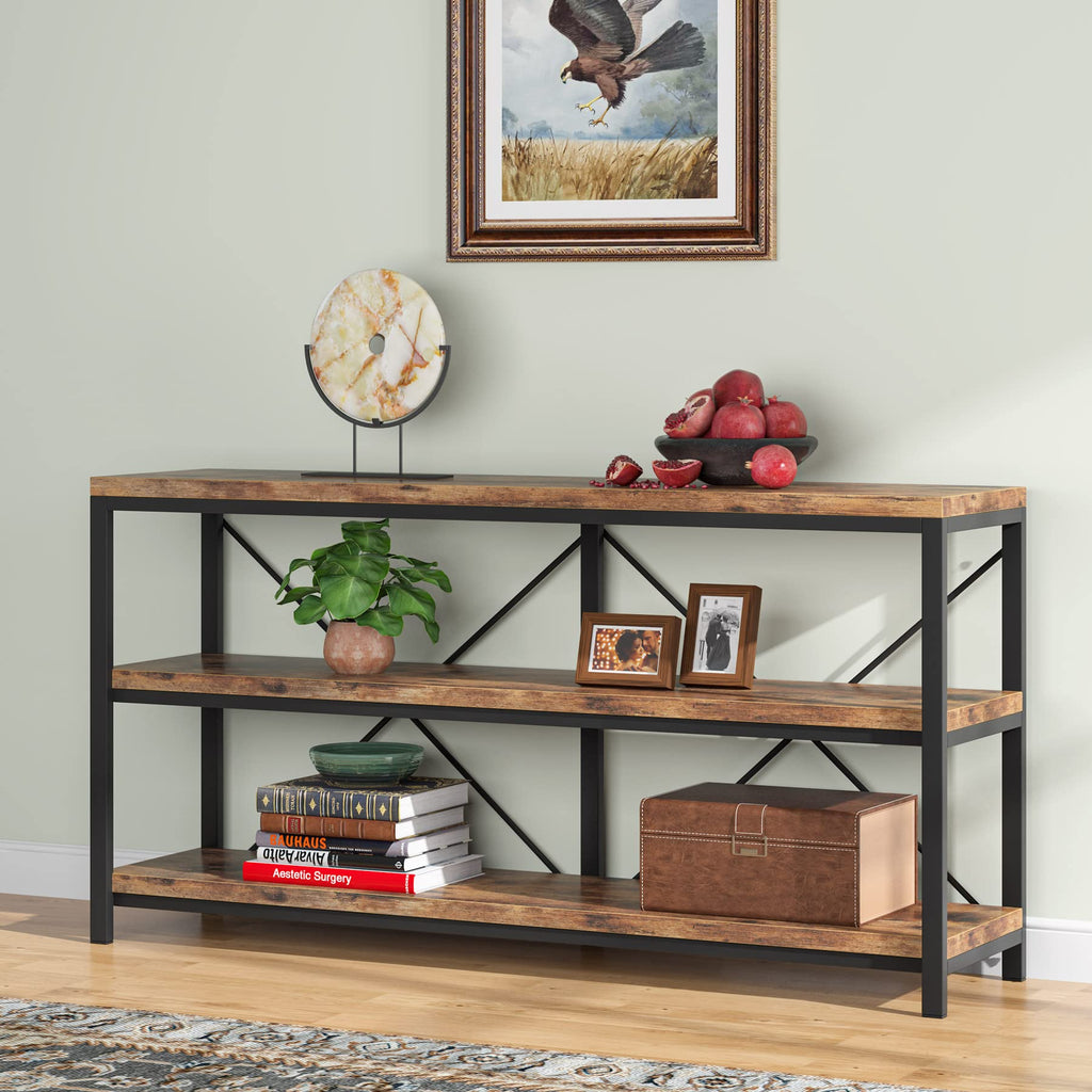 55 Inches 3 Tiers Console Table with Storage Shelves Y562