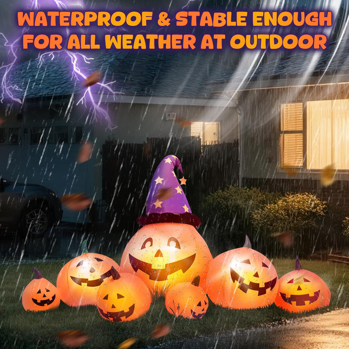 8 FT Inflatable Pumpkins and Witch Hat with Built-in LED Lights S659140