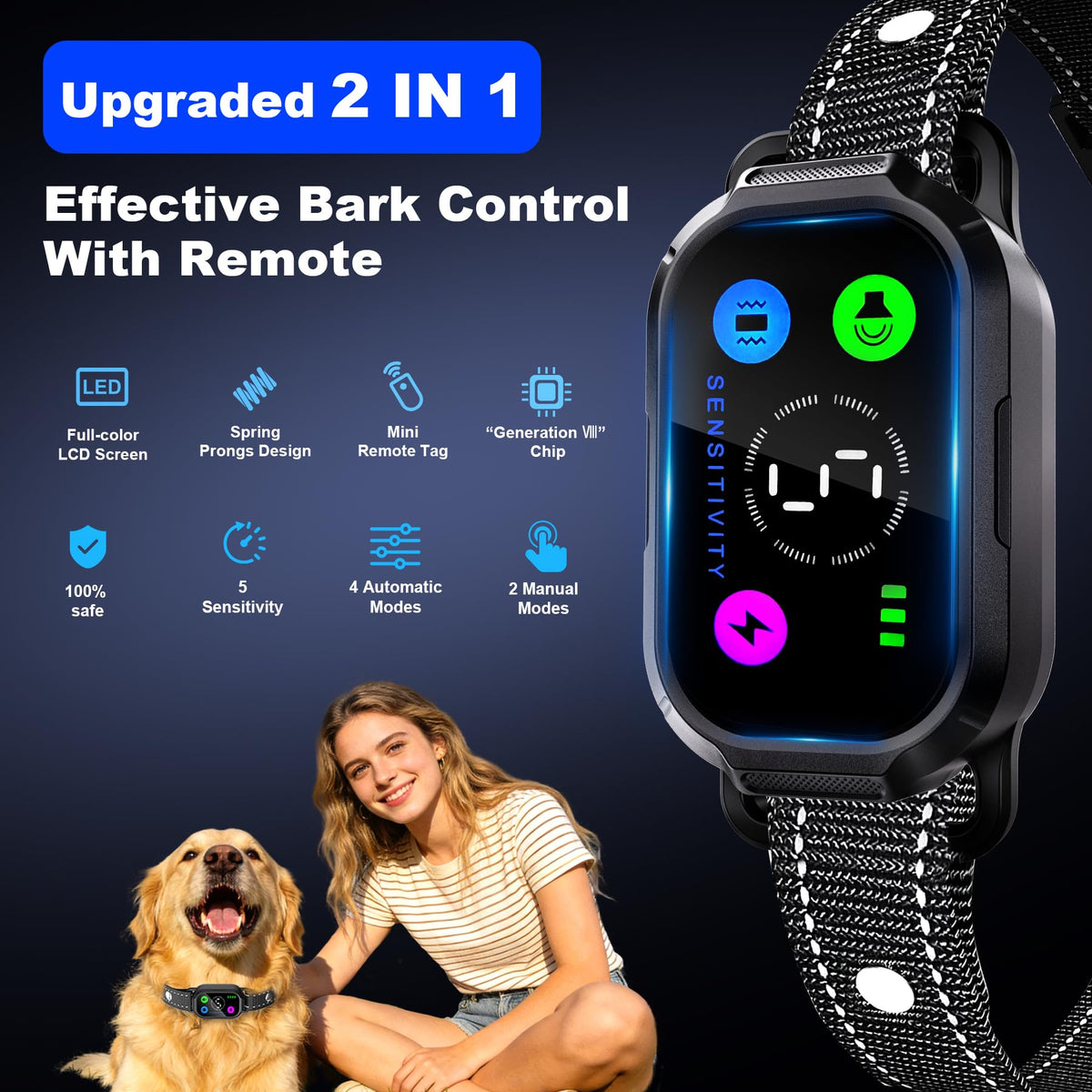 Dog Bark Collar with Remote Control, 2-in-1 Automatic & Manual Training Collar J398